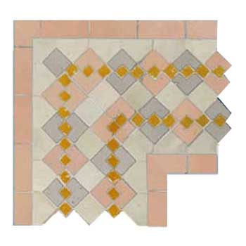 Mosaic House Moroccan tile Sarout D Corner 1-22-25-8  White Light Pink Light Gray Ochre  zellige, mosaic, zellij, border, glaze, traditional, classic 